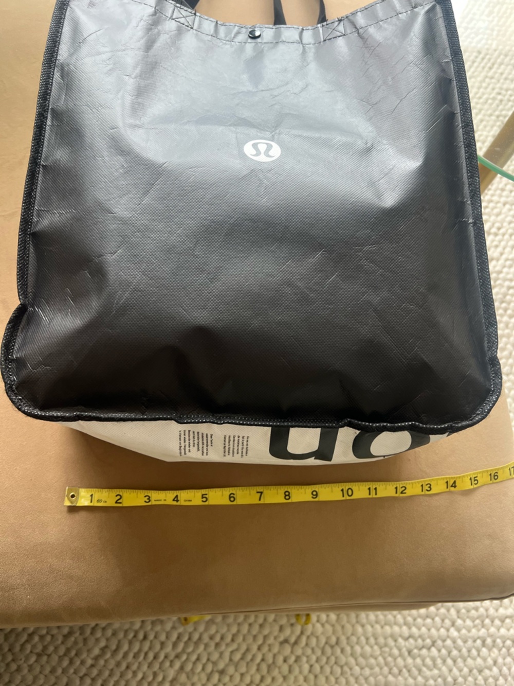 Lululemon Reusable Shopping Tote Bag Black White Logo | Gym Travel Bag - Picture 6 of 8